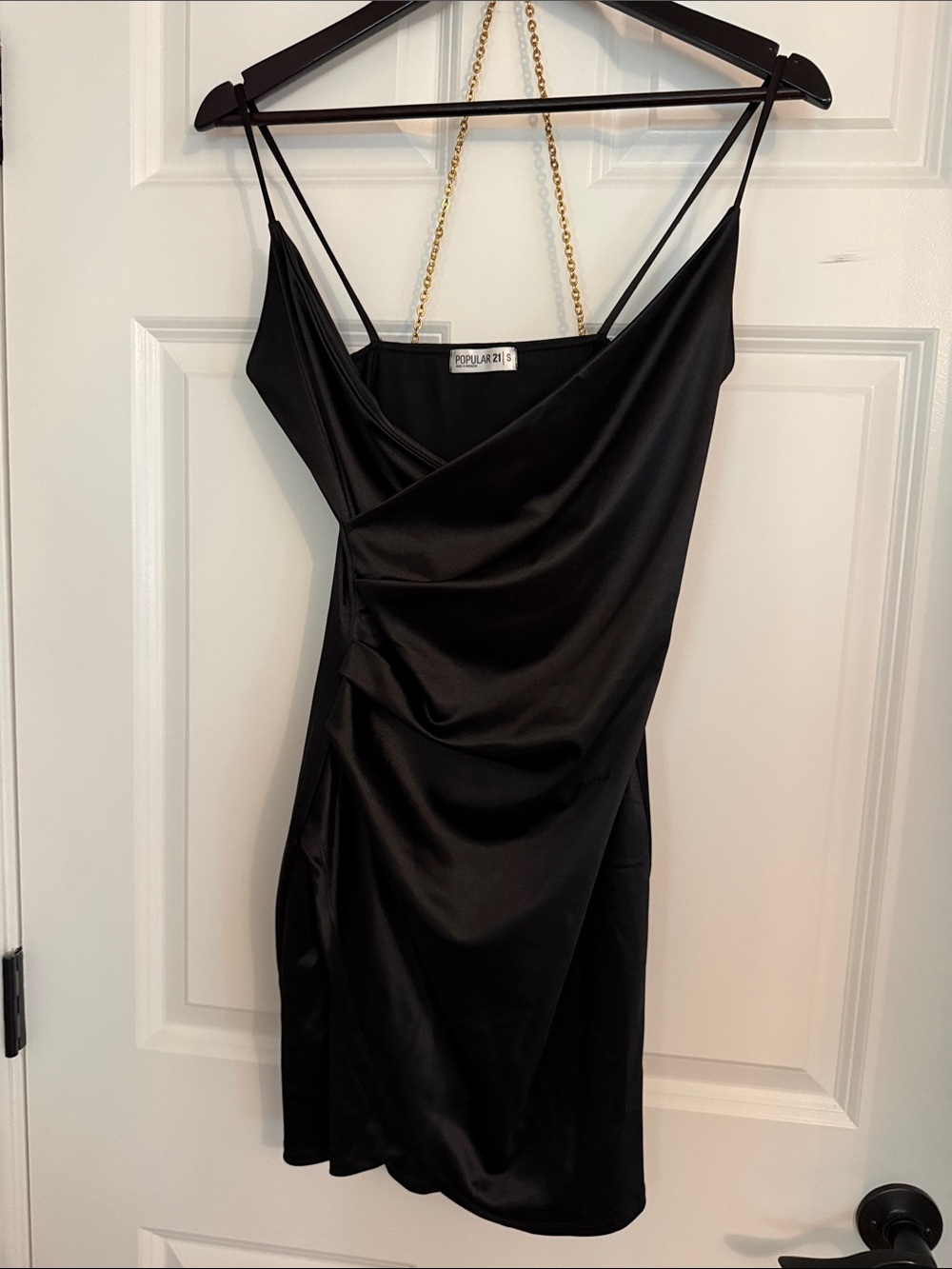 Popular 21 Black Satin Ruched Slip Mini Dress